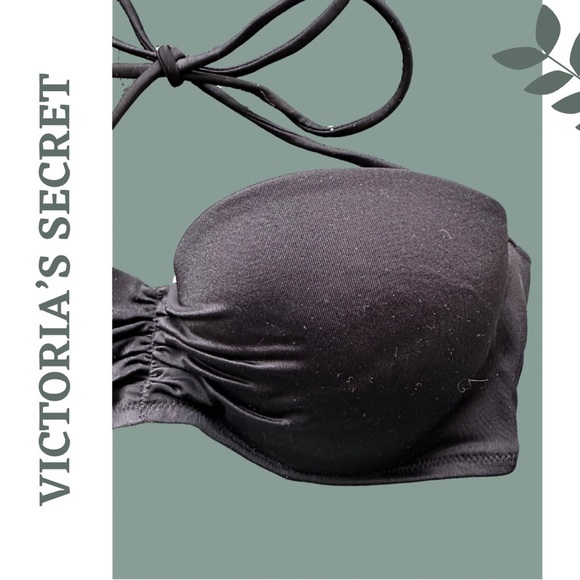 🛍️3/$40 Victoria's Secret Black Bandeau Bikini Top Neck Tie Size 34C - Picture 3 of 4